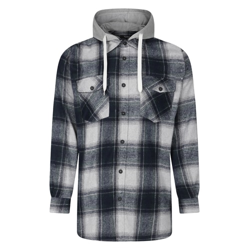 Bigdude Hooded Flannel Checked Shirt Grey Marl